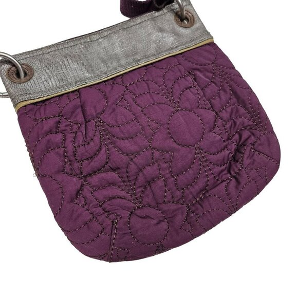 Fossil Canvas & Quilted Crossbody Bag Adjustable Strap Multi-Pocket Purple Gray - Picture 3 of 12